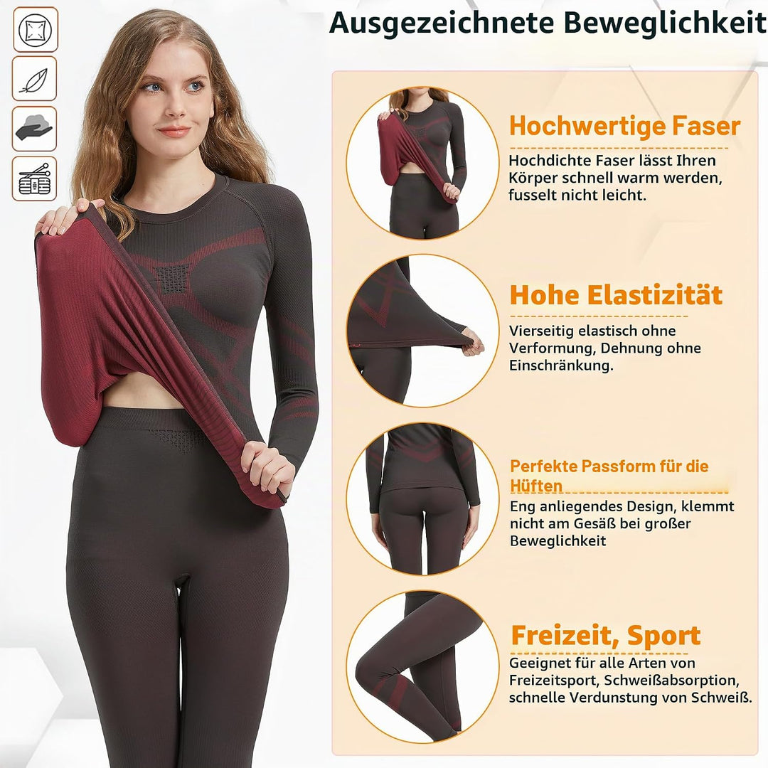 UNIQUEBELLA Thermo Unterwäsche Damen, Skiunterwäsche Atmungsaktiv Funktionsunterwäsche, Antibakterie