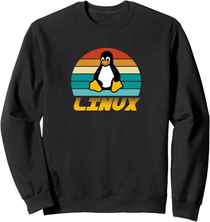 Linux Retro Vintage Tux Penguin Sunset Linux Design Sweatshirt