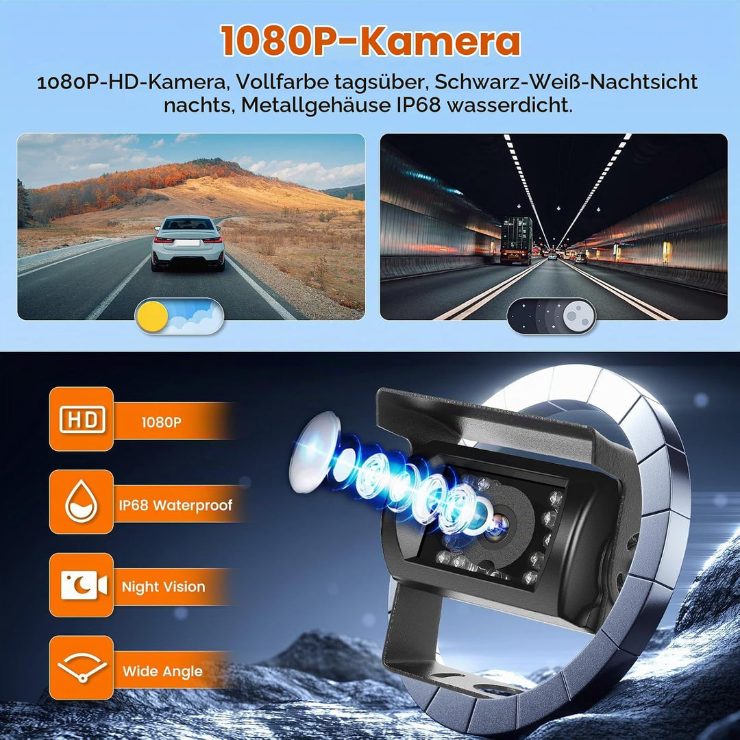 Hikity 7 Zoll Monitor, Kabellos Stabile Digital Rückfahrkamera Kit für Van LKW SUV Pickup mit IP68 w