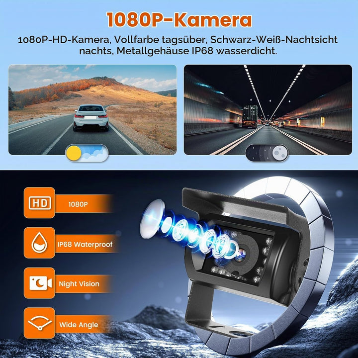 Hikity 7 Zoll Monitor, Kabellos Stabile Digital Rückfahrkamera Kit für Van LKW SUV Pickup mit IP68 w
