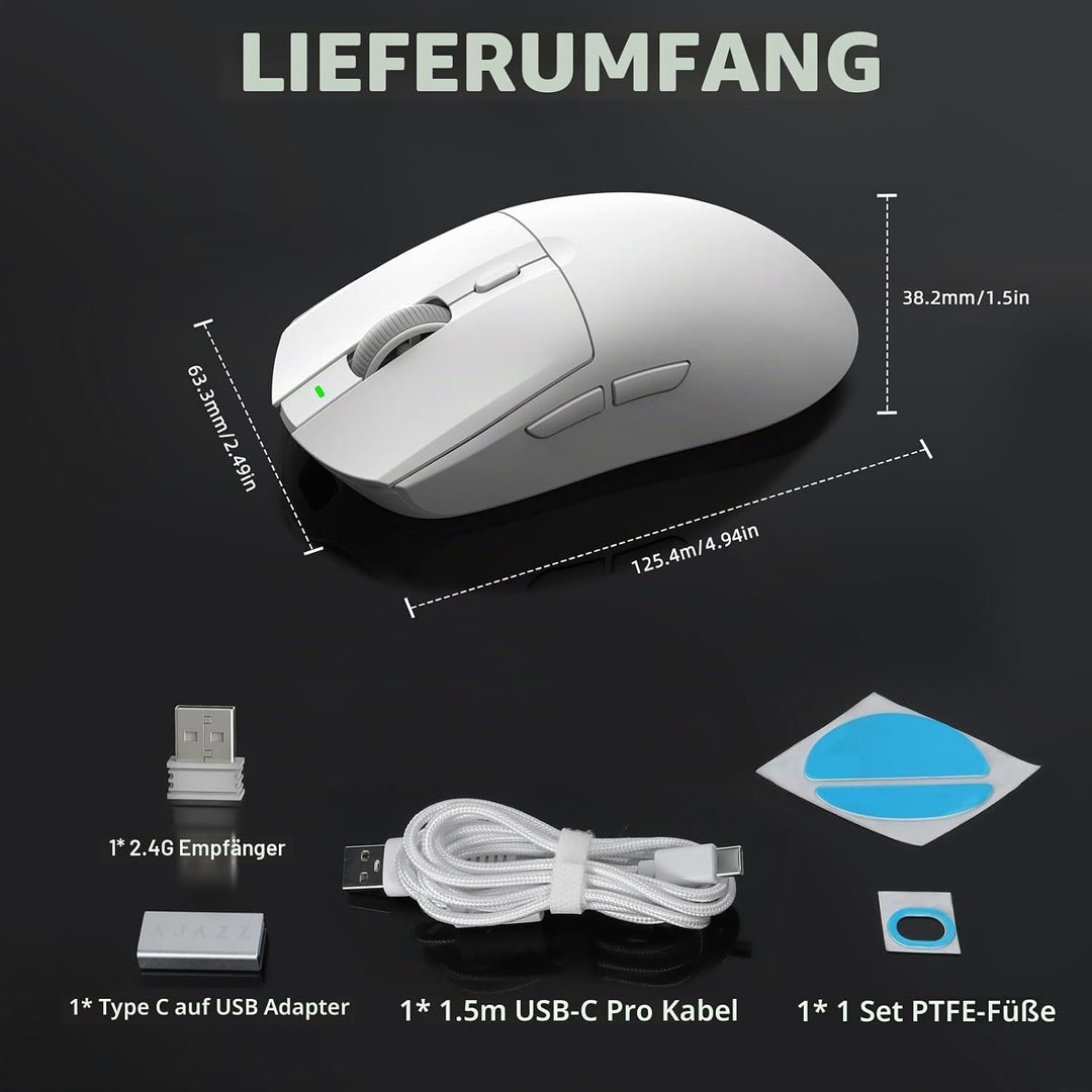 AJ139PRO Kabellose Gaming Maus, Leichtgewicht 59g FPS Mäuse, Optischer Sensor PixArt PAW3395, 26K DP
