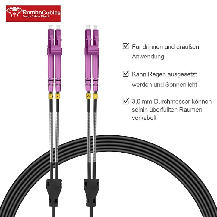 15m Gepanzerte Glasfaser-Kabel OM4 LC auf LC Duplex Multimode, LWL-Kabel für den Innen- und Aussenbe