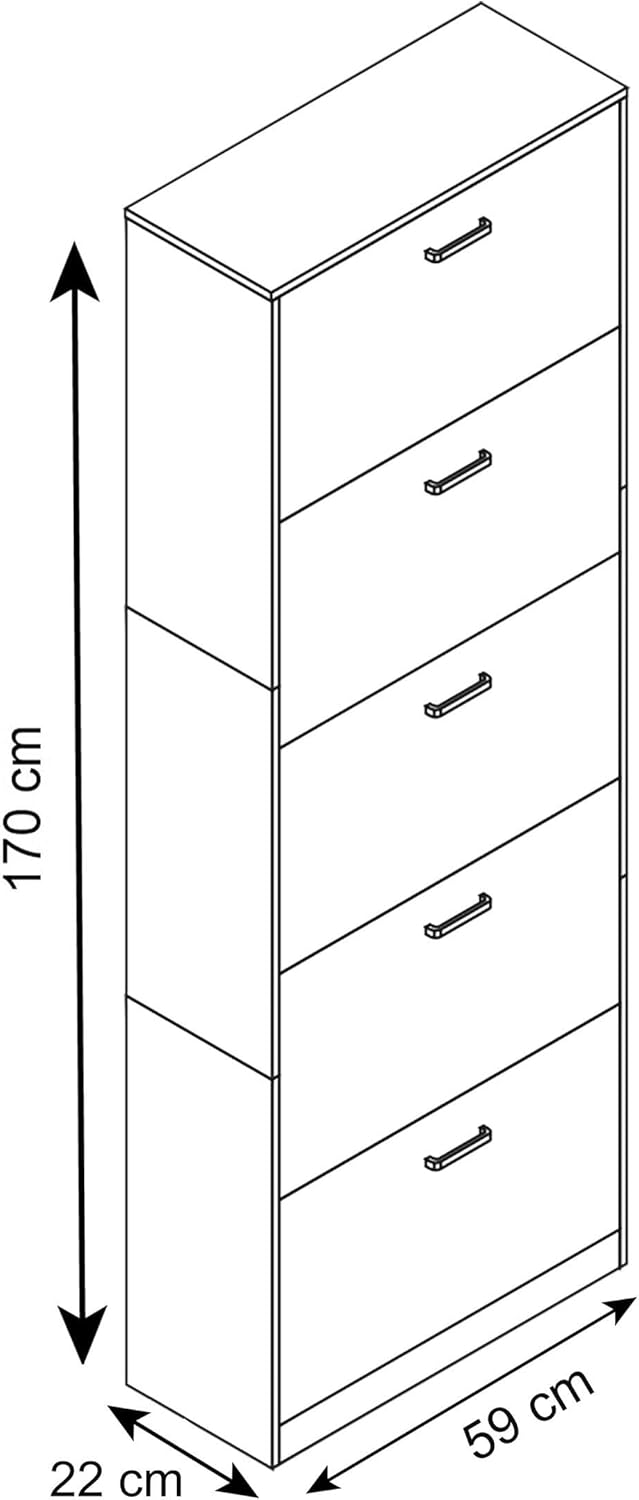 VCM Holz Schuhschrank | Masse: H. 170 x B. 59 x T. 22 cm | 5 Klappen - Sipos XL Honig-eiche, Honig-e