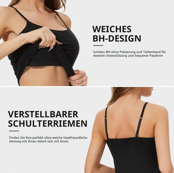 Knuffnee Damen Baumwolle Unterhemd Regal BH Unterhemden Verstellbaren Spaghetti Top 3er Pack XL Schw