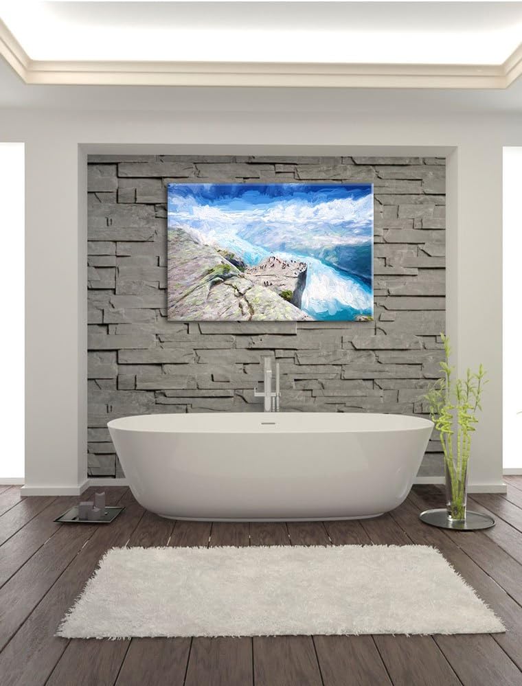 Pixxprint Küste in Norwegen als Leinwandbild/Grösse: 100x70 cm/Wandbild/Kunstdruck/fertig bespannt,