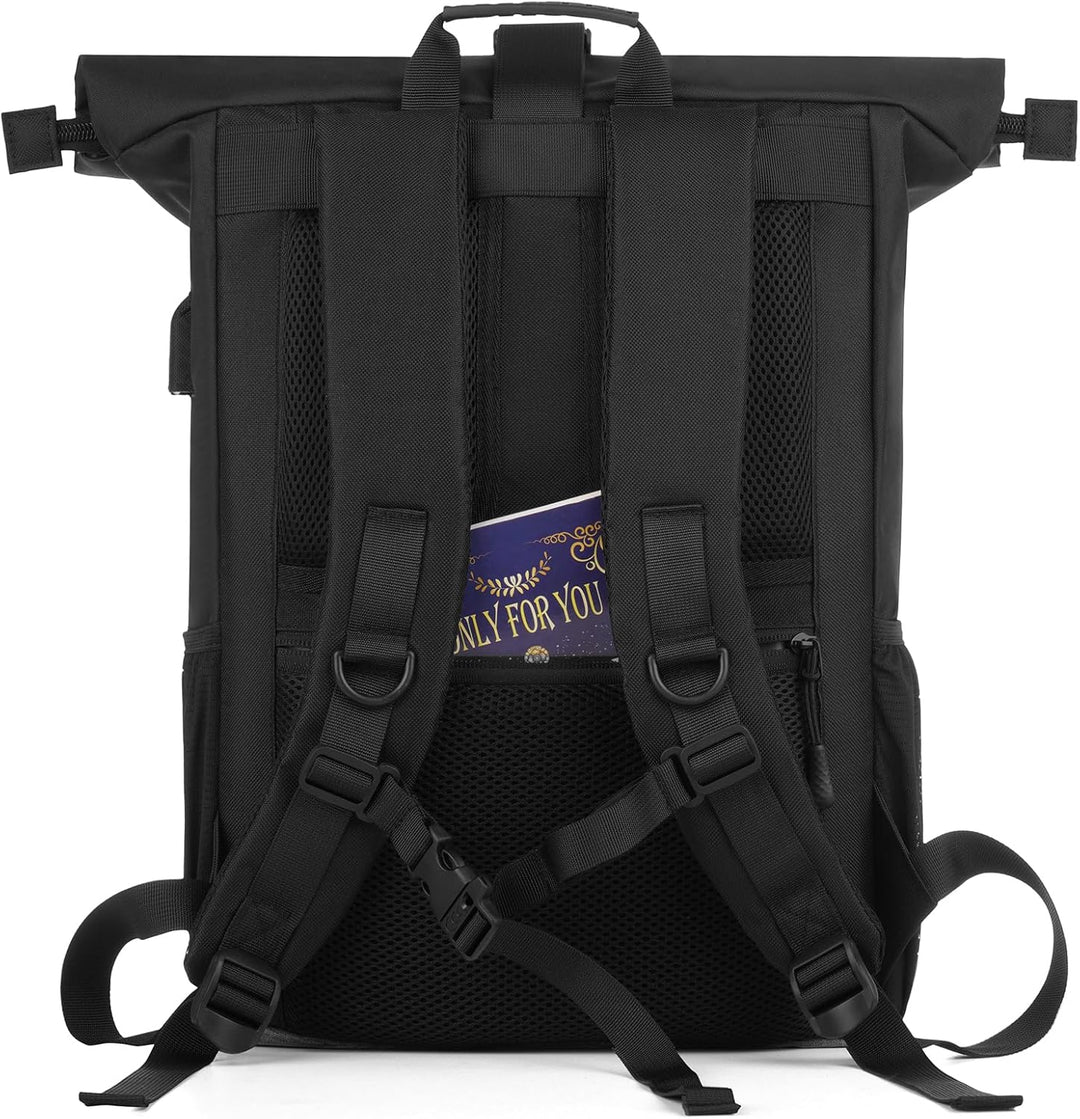 RJEU Rolltop Rucksack Herren Damen,17,3 Zoll Laptop Rucksack Männer für Uni,Business,Fahrrad,Reise,S