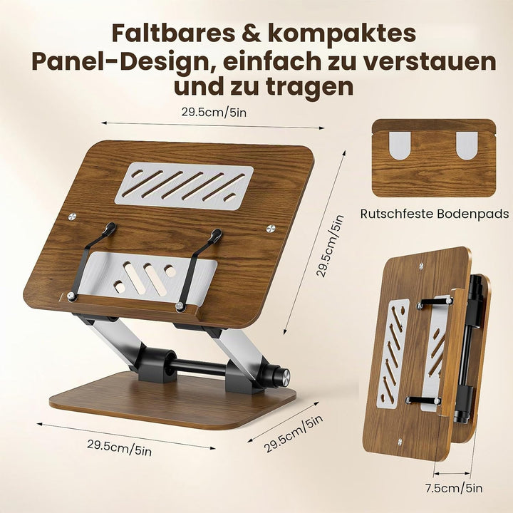 Buchständer, Verstellbarer Buchhalter mit 180° drehbarer Basis, Kochbuchständer, Rezeptbuchhalter mi