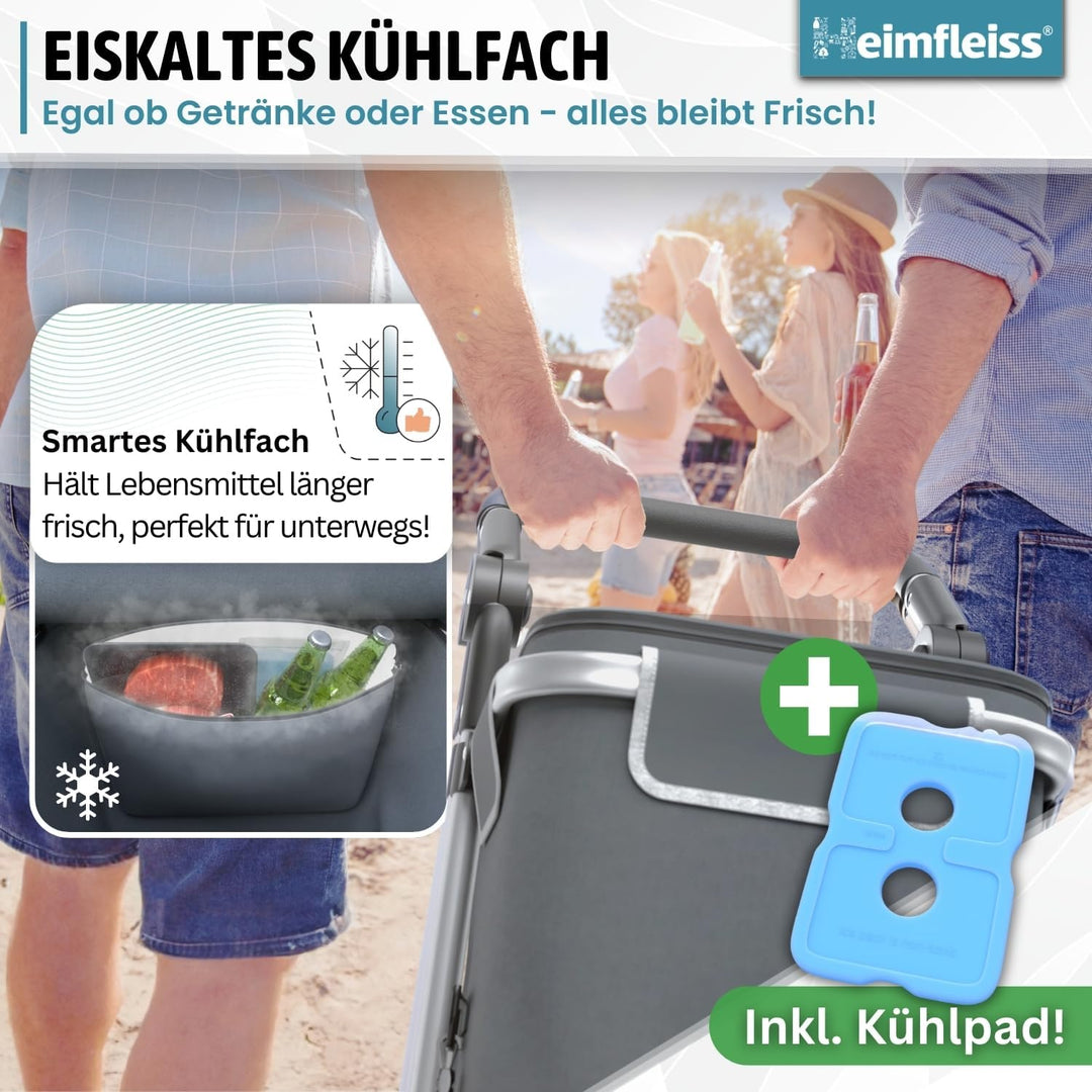 Heimfleiss® Trolley Einkaufstrolley mit 56L Volumen | Einkaufswagen klappbar mit 50kg Traglast | Lei