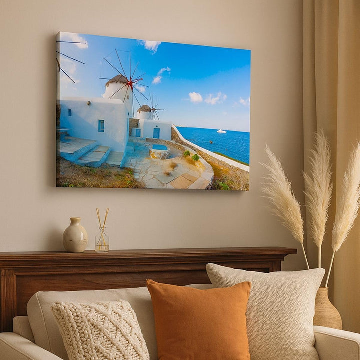 Bilder auf Leinwand 100x70cm Leinwandbild Griechenland Insel Küste Haus Gross Wanddeko Bild Schlafzi