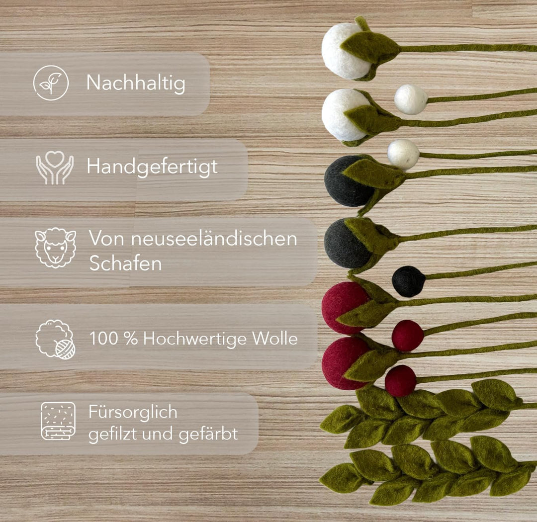 your castle Blumenstrauss aus 12 handgearbeiteten künstlichen Filzblumen &amp; 2 Ästen, fairer Handel, n
