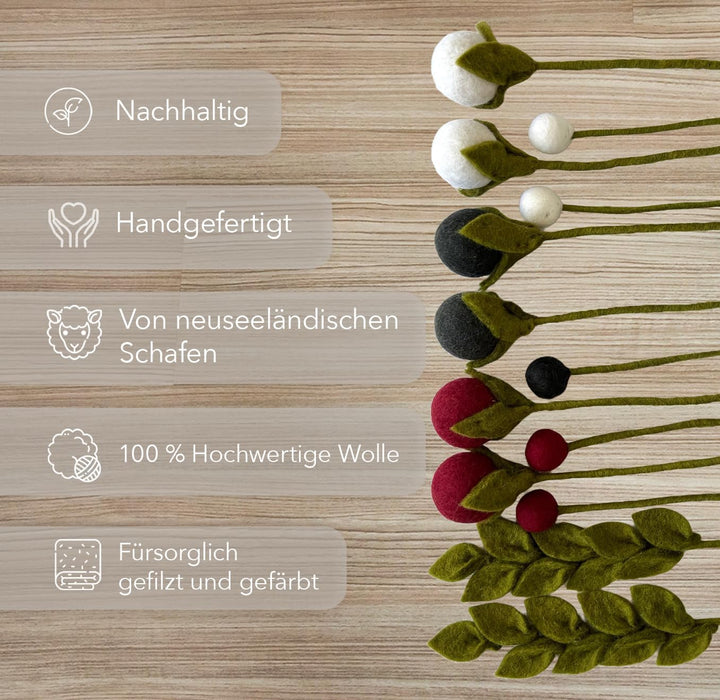 your castle Blumenstrauss aus 12 handgearbeiteten künstlichen Filzblumen &amp; 2 Ästen, fairer Handel, n