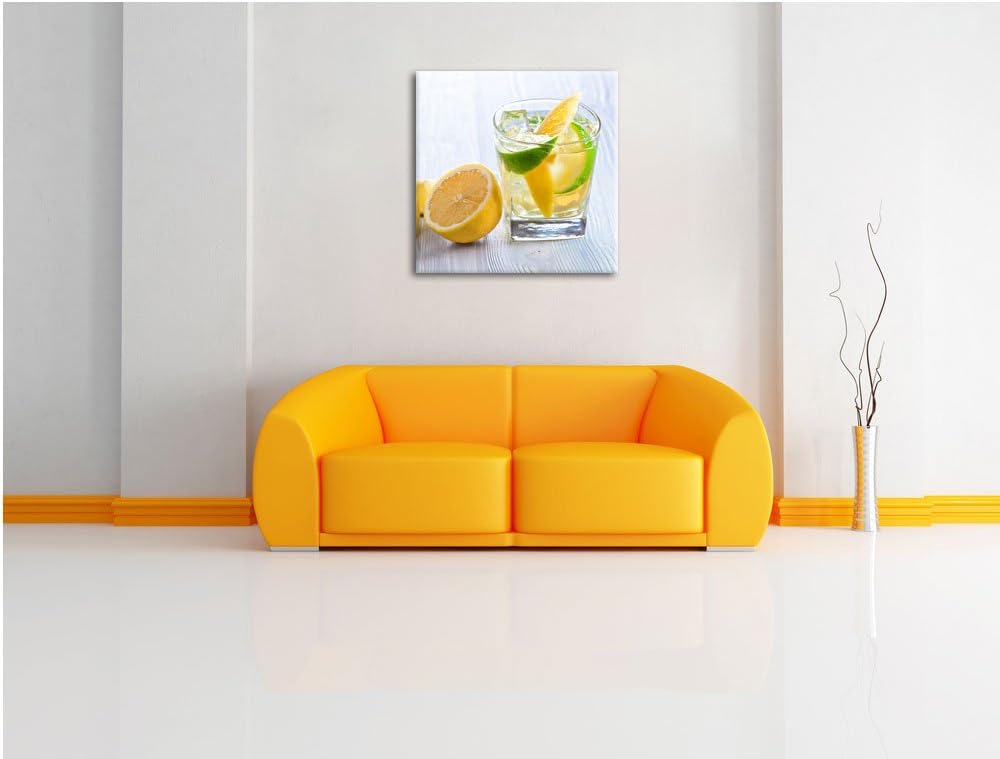 Pixxprint Gin Tonic Shot mit Zitronen als Leinwandbild/Grösse: 70x70 cm/Wandbild/Kunstdruck/fertig b