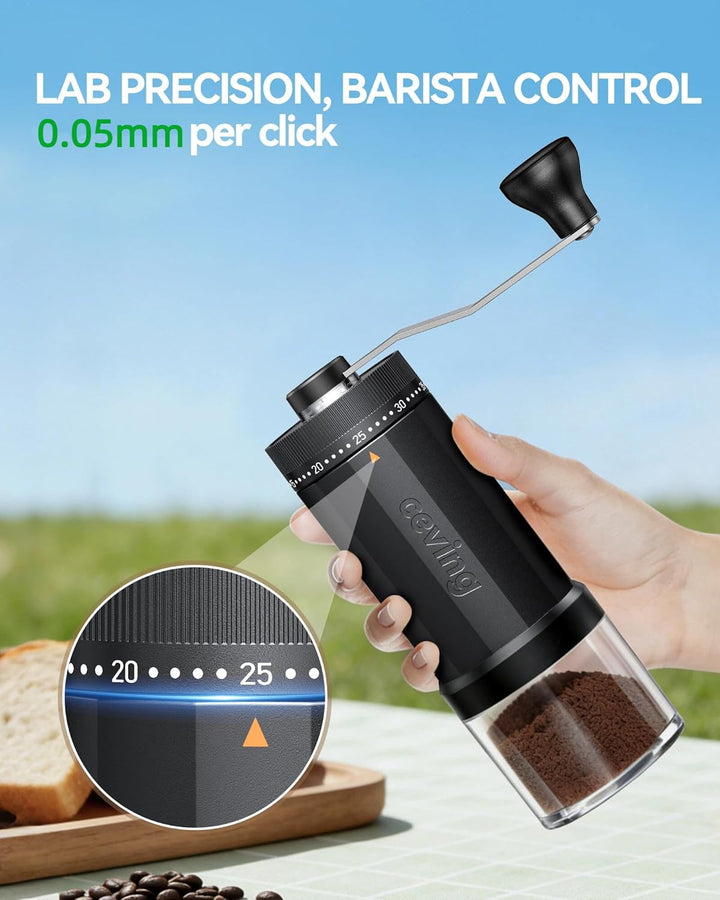 Manuelle Mini-Kaffeemühle mit 40 einstellbaren Einstellungen, tragbare Hand-Kaffeebohnenmühle mit 30