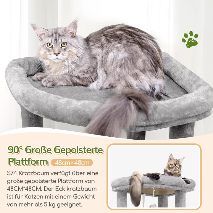 Globlazer Kratzbaum Grosse hoch 188 cm mit 2 Grosser Katzenhaus, Gepolsterte Plattform, 2 Katzenkorb