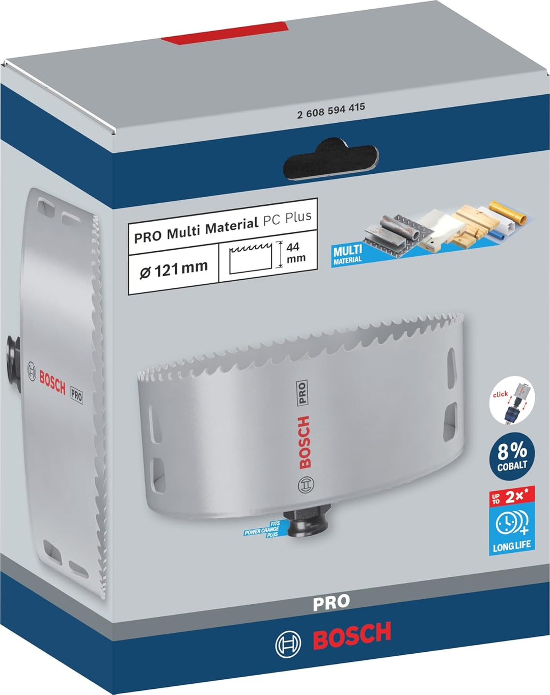 Bosch 1x PRO Multi Material Power Change Plus Lochsäge (für Weichholz, Trockenbauwand, Ø 121 mm, Pro