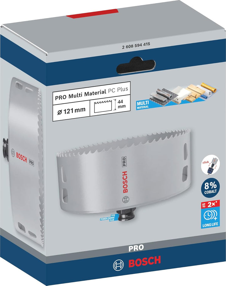 Bosch 1x PRO Multi Material Power Change Plus Lochsäge (für Weichholz, Trockenbauwand, Ø 121 mm, Pro