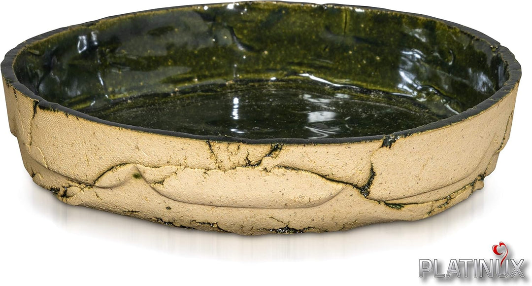PLATINUX Steingut Blumentopf mit Untersetzer & Abflussloch 18,6x15,7cm Blumenkübel Steinoptik Grün G