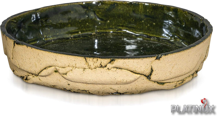 PLATINUX Steingut Blumentopf mit Untersetzer & Abflussloch 18,6x15,7cm Blumenkübel Steinoptik Grün G