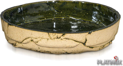 PLATINUX Steingut Blumentopf mit Untersetzer & Abflussloch 18,6x15,7cm Blumenkübel Steinoptik Grün G
