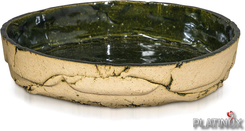PLATINUX Steingut Blumentopf mit Untersetzer & Abflussloch 18,6x15,7cm Blumenkübel Steinoptik Grün G