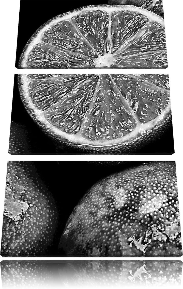 Pixxprint Monocrome, aufgeschnittene Limetten 3-Teiler Leinwandbild 120x80 Bild auf Leinwand