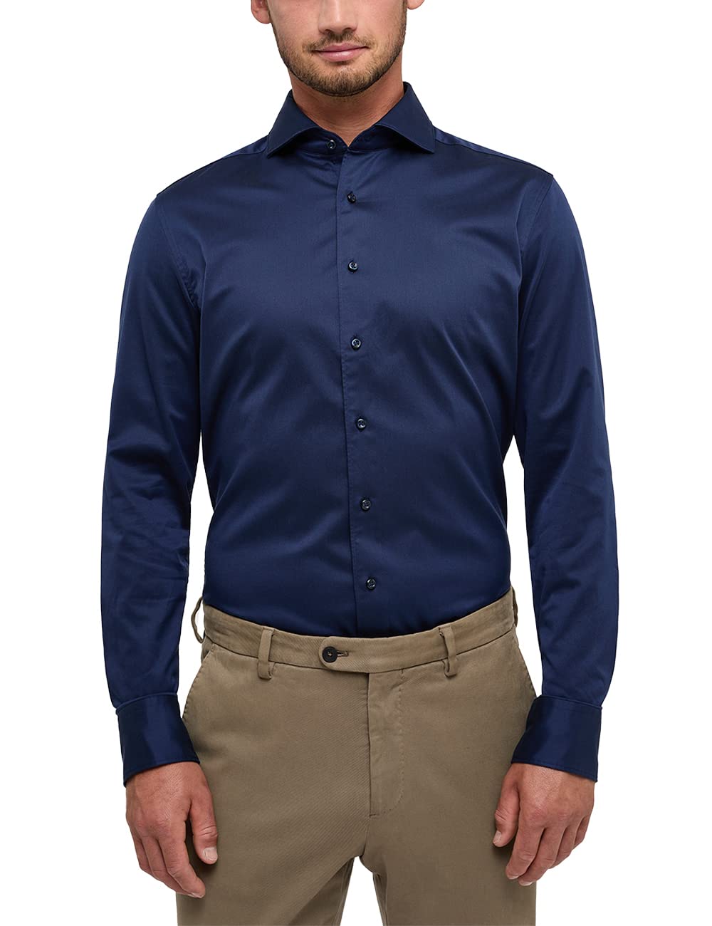 ETERNA Male Soft Luxury Shirt unifarben Slim FIT 40 Dunkelblau, 40 Dunkelblau