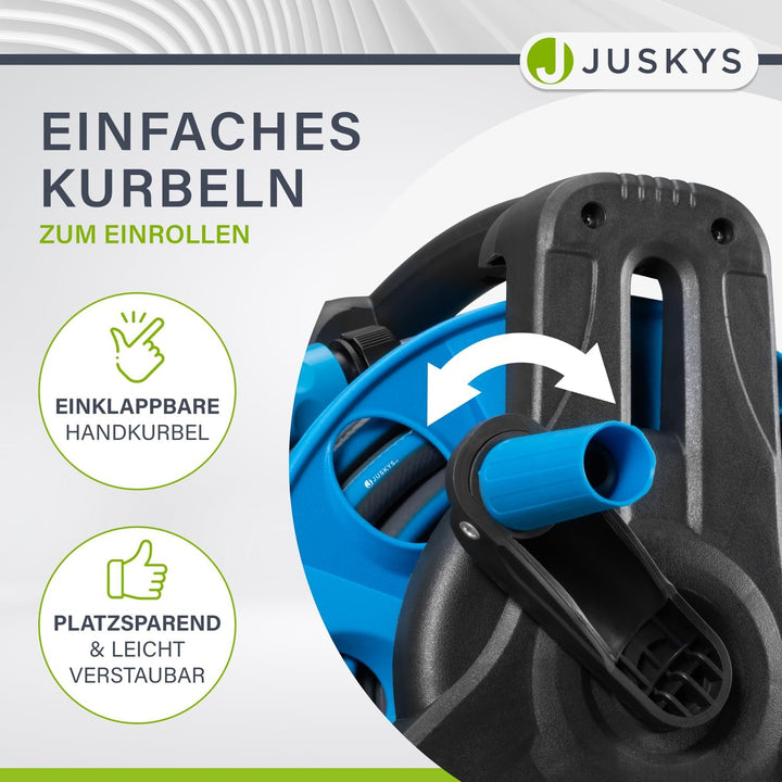 Juskys Schlauchtrommel mit 30 m Wasserschlauch und Multifunktionsbrause - Mobiler Schlauchaufroller