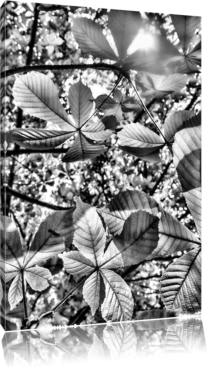 Monocrome, Grüne Blätter, Format: 100x70 auf Leinwand, XXL riesige Bilder fertig gerahmt mit Keilrah