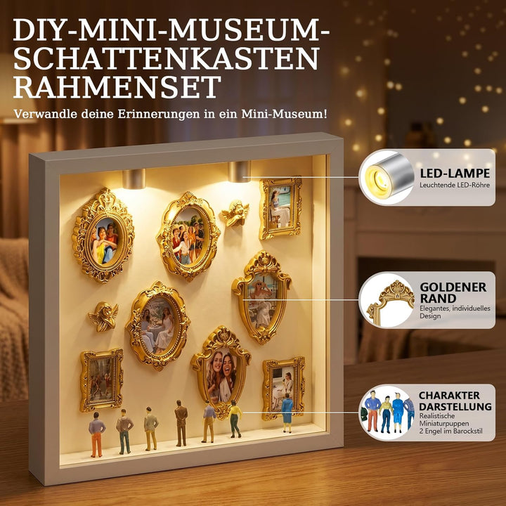 Mini Museum Bilderrahmen Vintage,Foto Erinnerungsanzeige Set mit 2 Engel & 8 Mini Rahmen & 8 Zufälli