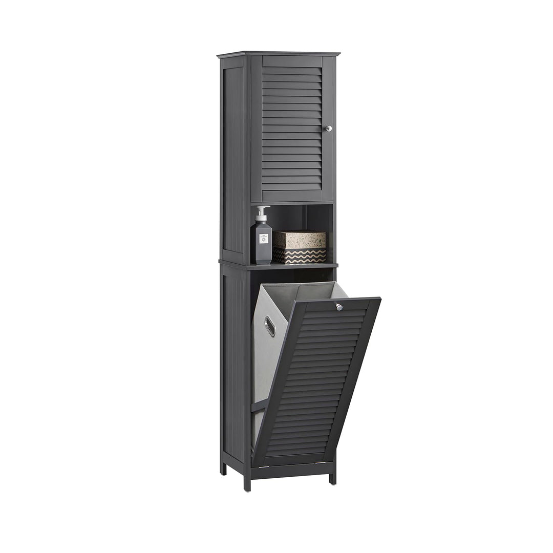 SoBuy Badezimmerschrank Hochschrank mit Wäschekorb Schmaler Badschrank mit Regal, Badmöbel für klein