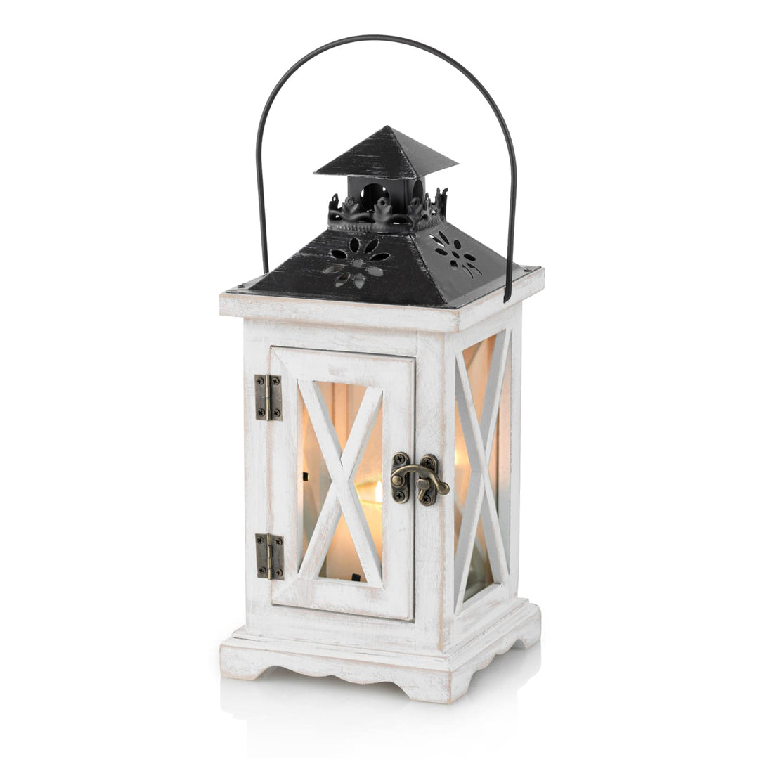 Sziqiqi Laterne Kerzenhalter Vintage Windlicht Laterne Holz Metall Dekorative Windlichthalter für Dr