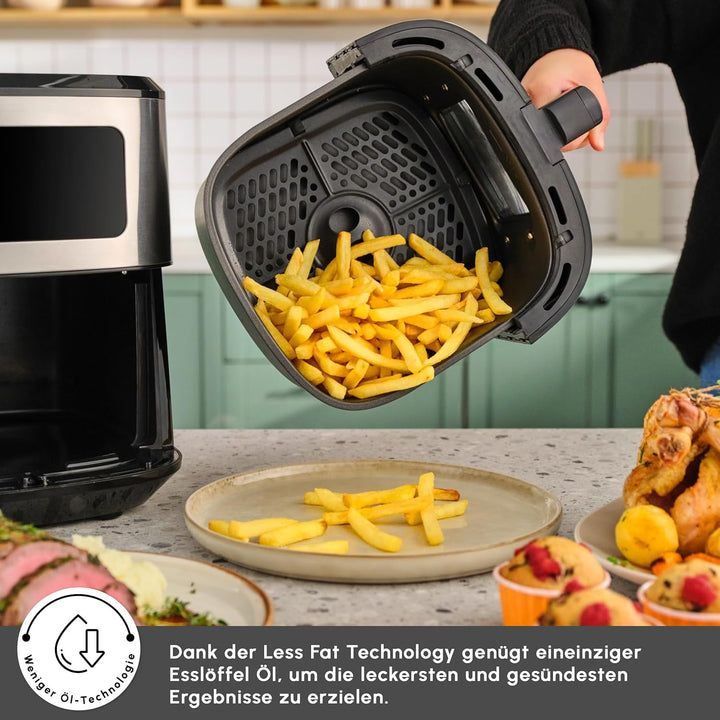 Karaca Multifry Inox XXL 7 Liter Airfryer mit digitalem Glasfenster, Heissluftfritteuse, 360-Grad-Lu