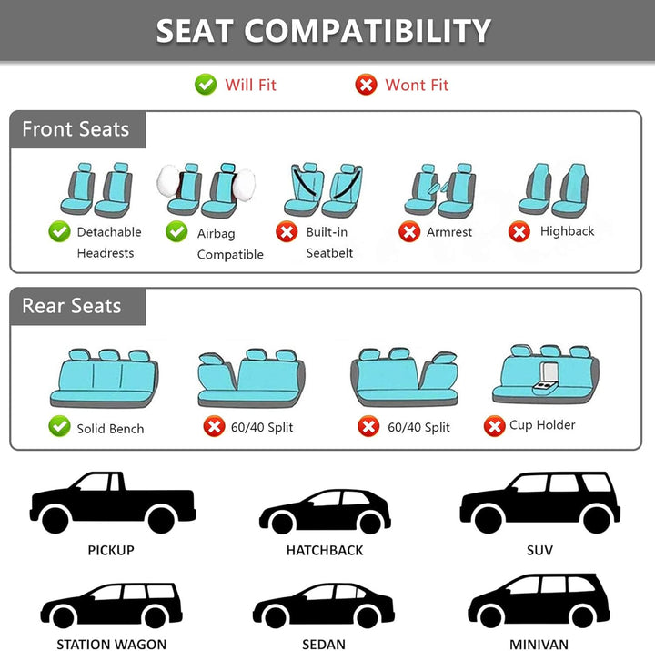 9 Stück Universal Autositzbezüge, Sitzbezüge Auto Für 5 Sitzer, Autositzauflage Set Seiten-Airbag-ko