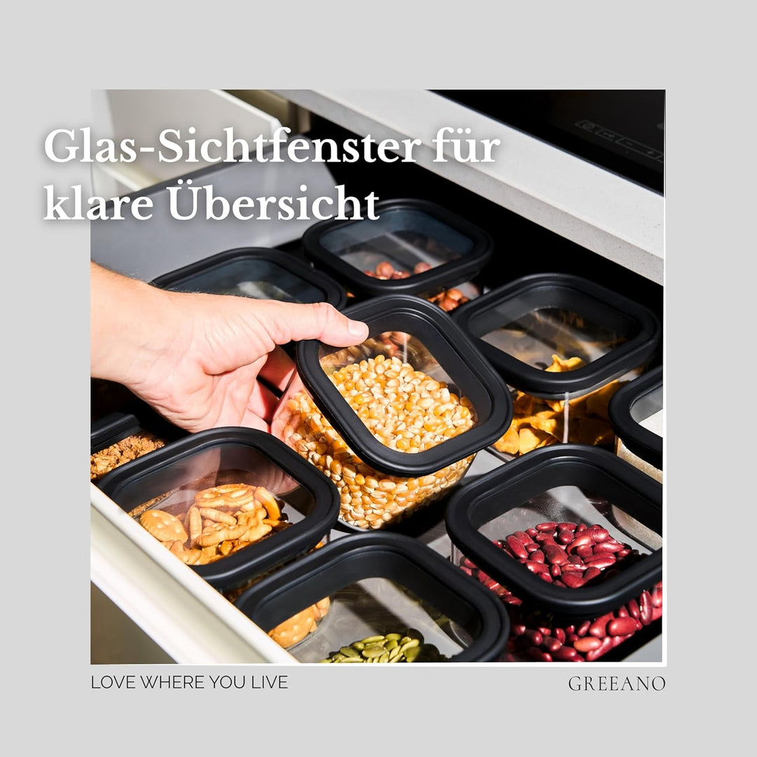 Greeano Vorratsgläser eckig mit Glasdeckel 1200ml [3er Set] – Vorratsdosen Glas luftdicht & mottensi