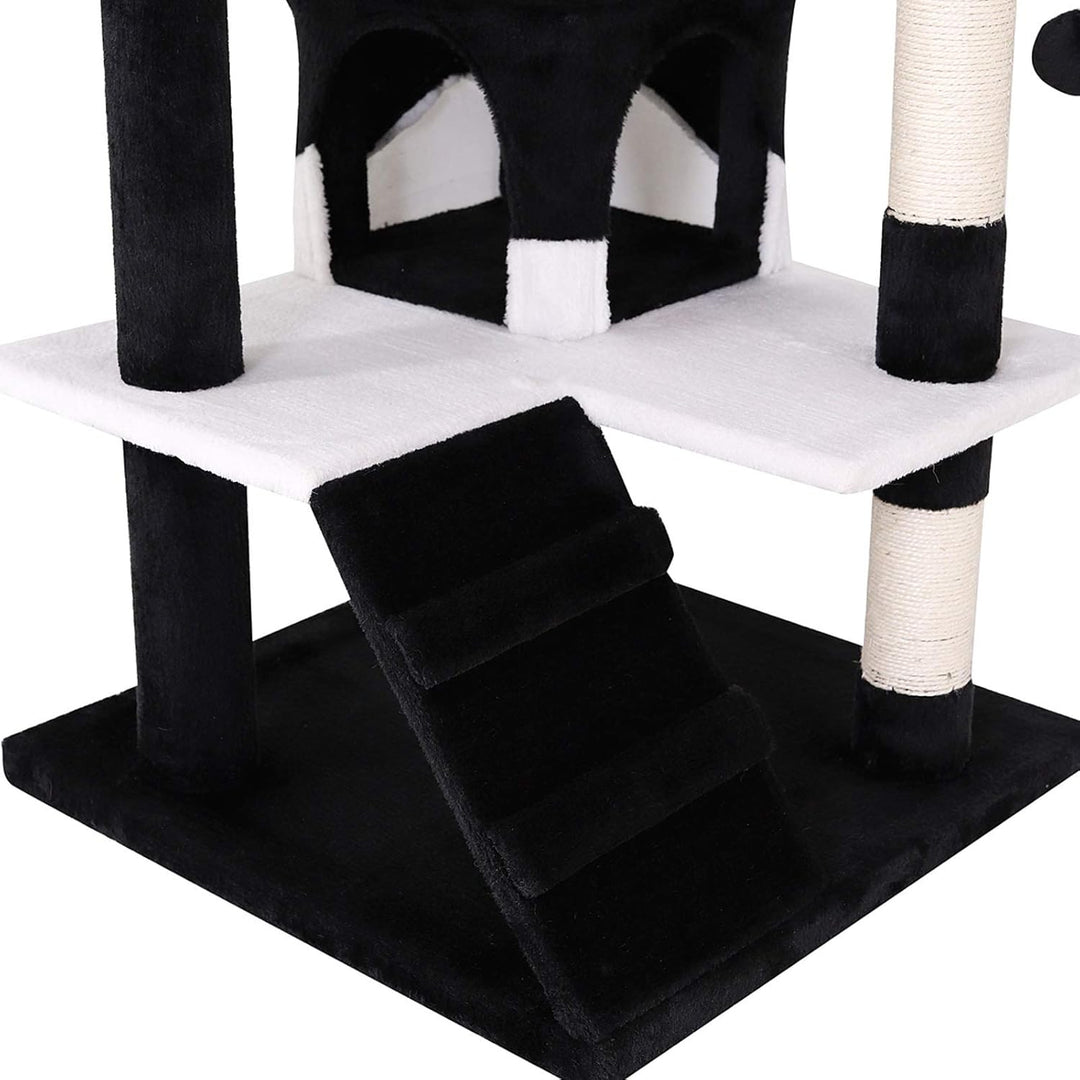 lionto Kratzbaum für Katzen mit 2 Plüschbällen & 3 Plattformen, Höhe 130 cm, Katzenbaum mit Sisal &