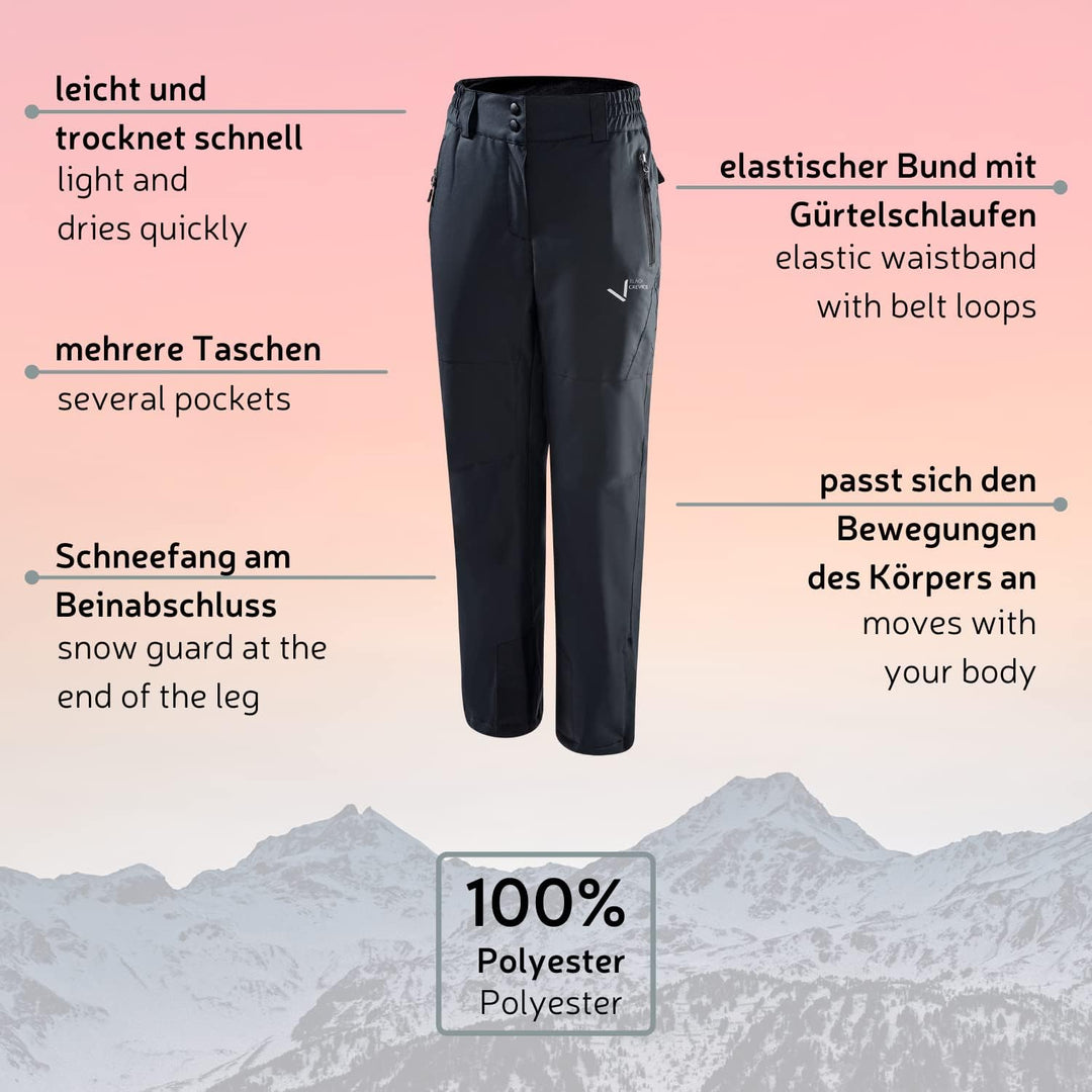 Black Crevice Damen Skihose I Damen-Skihose Grössen I wärmeisolierende Damen-Wanderhose I atmungsakt