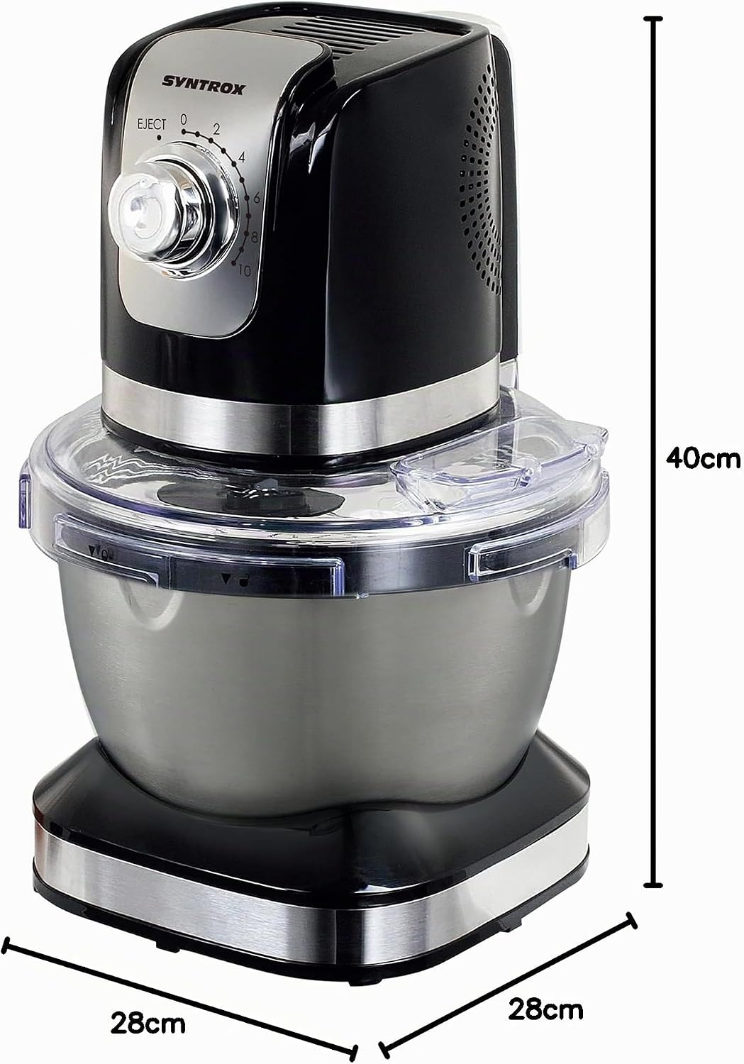 Syntrox Germany KM-600W Küchenmaschine Knetmaschine Mixer, Edelstahl-Behälter, 4 Liter, schwarz