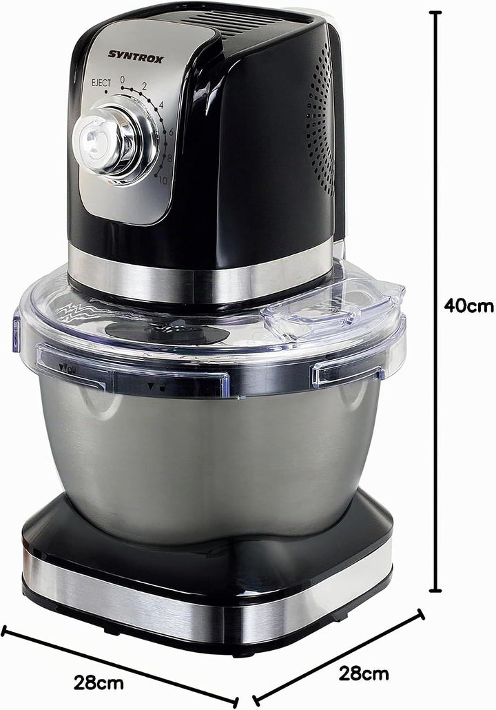 Syntrox Germany KM-600W Küchenmaschine Knetmaschine Mixer, Edelstahl-Behälter, 4 Liter, schwarz