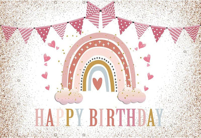 Renaiss 2.2x1.5m Regenbogen Happy Birthday Hintergrund Wolke Rosa Glitzer Dekoration Fotografie Hint