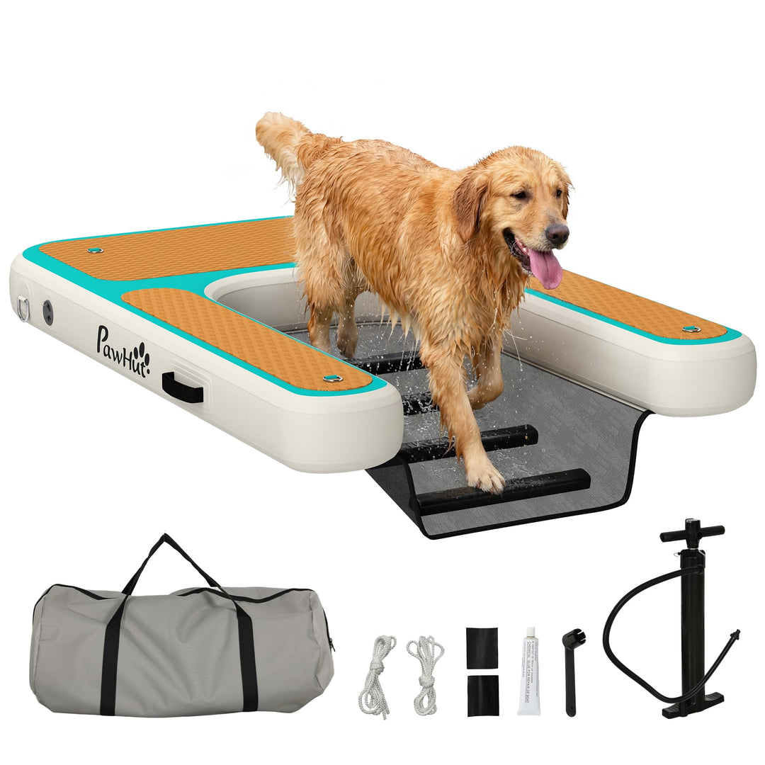 PawHut Aufblasbare Hunde Wasserrampe Hunderampe Pool 151x102 cm Tragbares Hundeboot mit Rutschfester