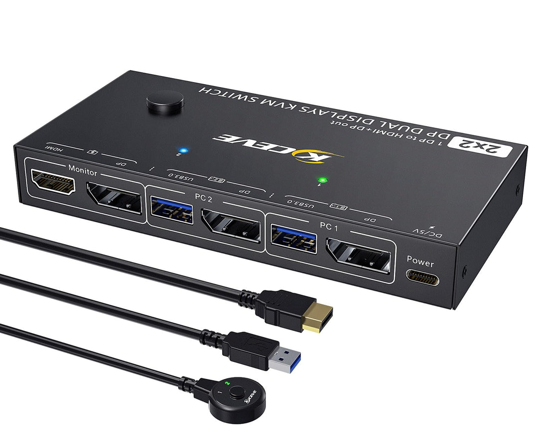 KVM Switch 2 PC 2 Monitore, USB 3.0 KVM Switch HDMI Displayport for 2 PC Teilen Maus Tastatur, MST,