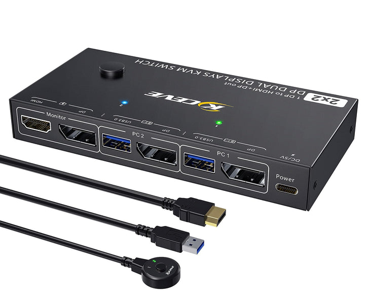 KVM Switch 2 PC 2 Monitore, USB 3.0 KVM Switch HDMI Displayport for 2 PC Teilen Maus Tastatur, MST,