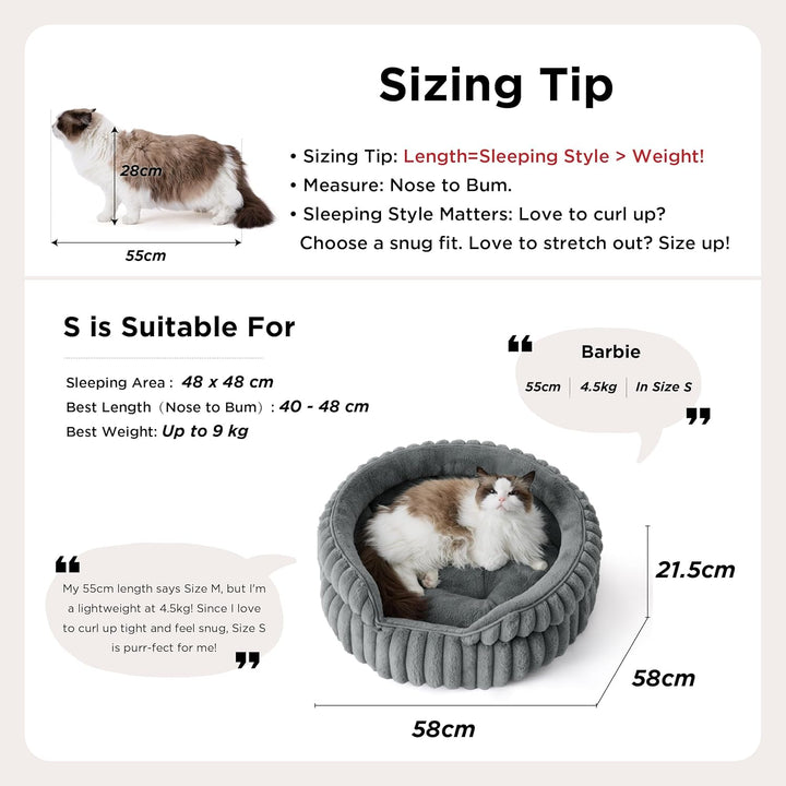 BEDSURE Kätzchenbetten Waschbares Cord-Fleece Welpenbett, 58x58cm | Rundes kleines Katzenbett Umarmu