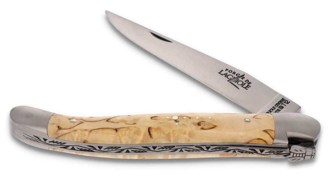 Forge de Laguiole Taschenmesser - 11 cm - Griffschalen Birkenholz - Klinge 9 cm und Backen matt - Ho