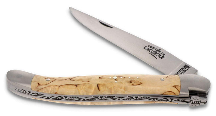 Forge de Laguiole Taschenmesser - 11 cm - Griffschalen Birkenholz - Klinge 9 cm und Backen matt - Ho
