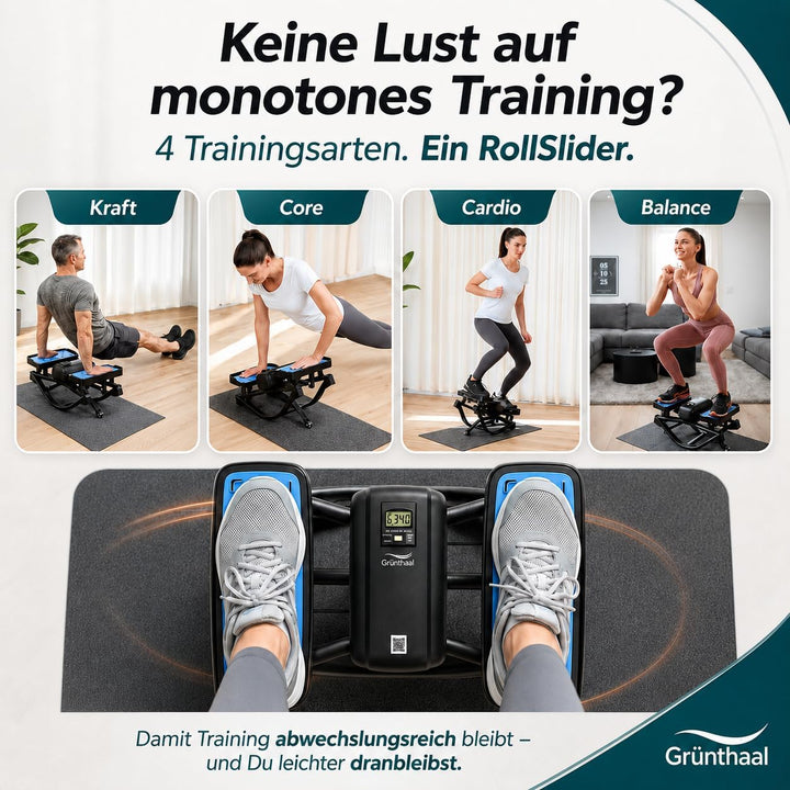 Mini Stepper Alternative - Rollslider - Fitnessgerät für zuhause - leise &amp; gelenkschonend kompakt mi