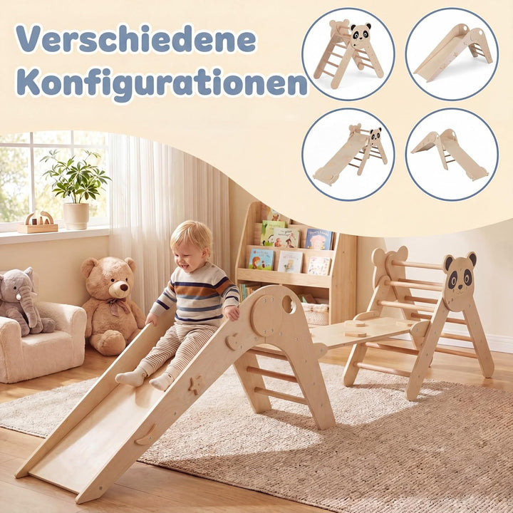 RELAX4LIFE 3er Set Montessori Kletterdreieck, Indoor Klettergerüst mit Rutsche, Rampe & Kletterleite