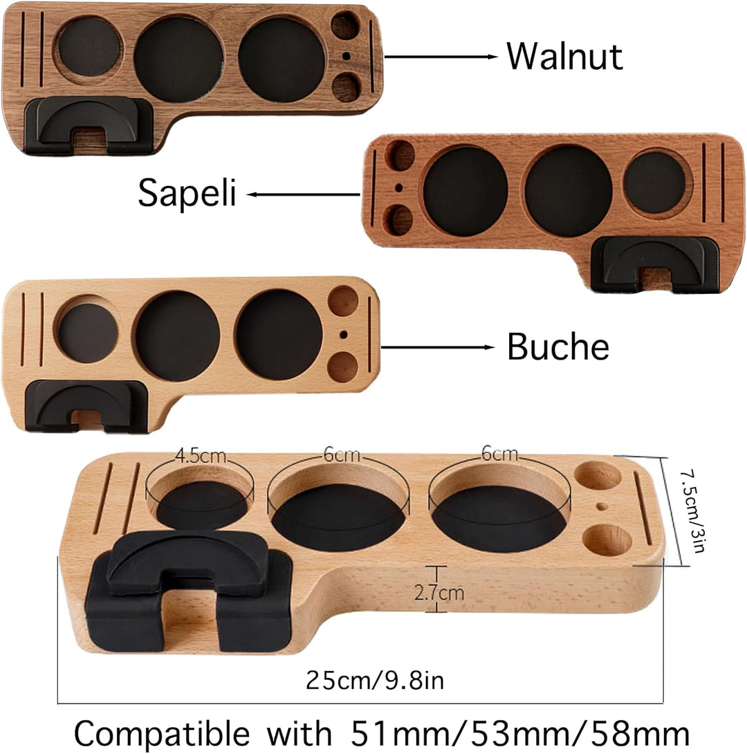 Tamperstation für Baristas, 51/53/58mm Tamping Station, Kaffeestampfbasis aus Holz Sapeli, Ständer f
