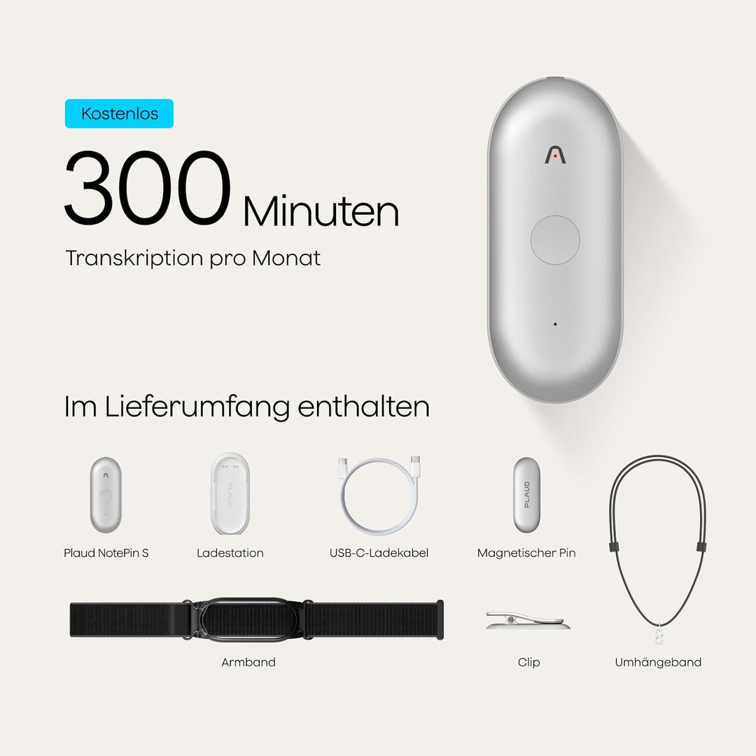 Plaud NotePin S Diktiergerät mit taktiler Aufnahmetaste KI Voice Recorder KI-Notizgerät KI-Schreibfu