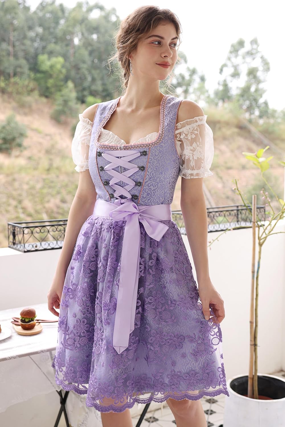 EIISSION Dirndl Damen Midi Trachtenkleid inkl. Trachtenrock Dirndlbluse Dirndlschürze Germandress fü